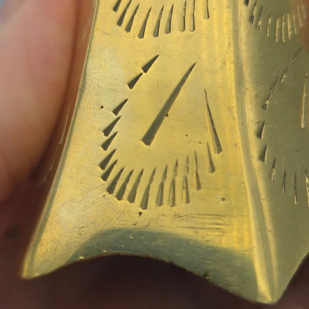 Vintage Small Solid Brass Bell Scalloped Edge Etched Design Meditation Chime 4